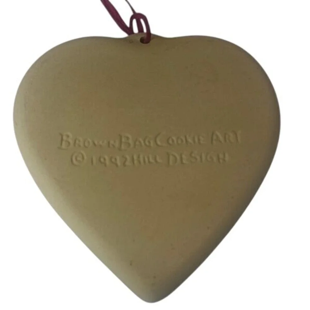 1992 Stoneware Brown Bag Cookie Art Rose In Heart Cookie Mold Press Valentines